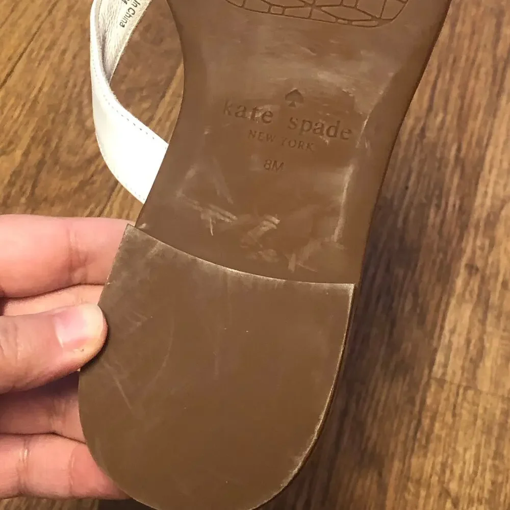 Kate Spade White Charles Vacchetta Leather Slip On Thong Sandals Size 8